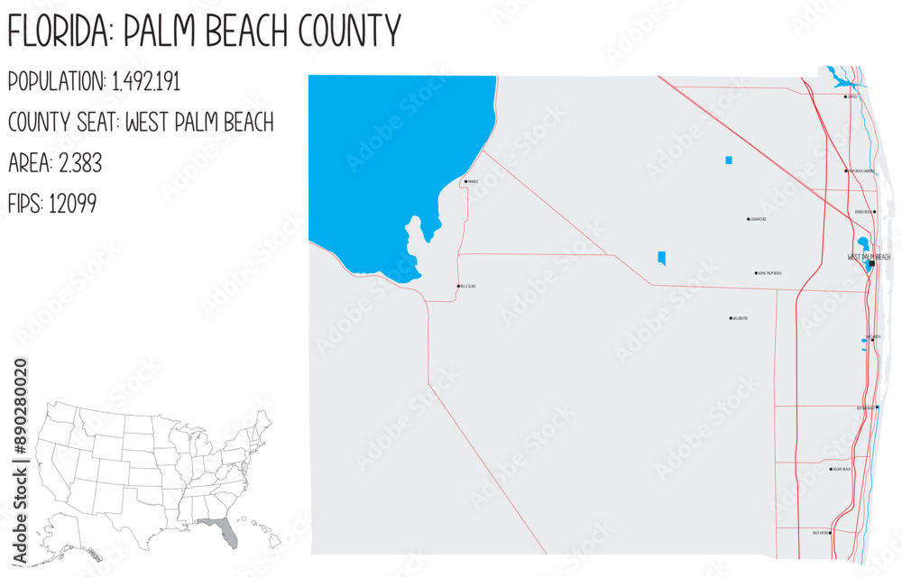 Large and detailed map of Palm Beach County in Florida, USA. Large and detailed map of Palm Beach County in Florida, USA.