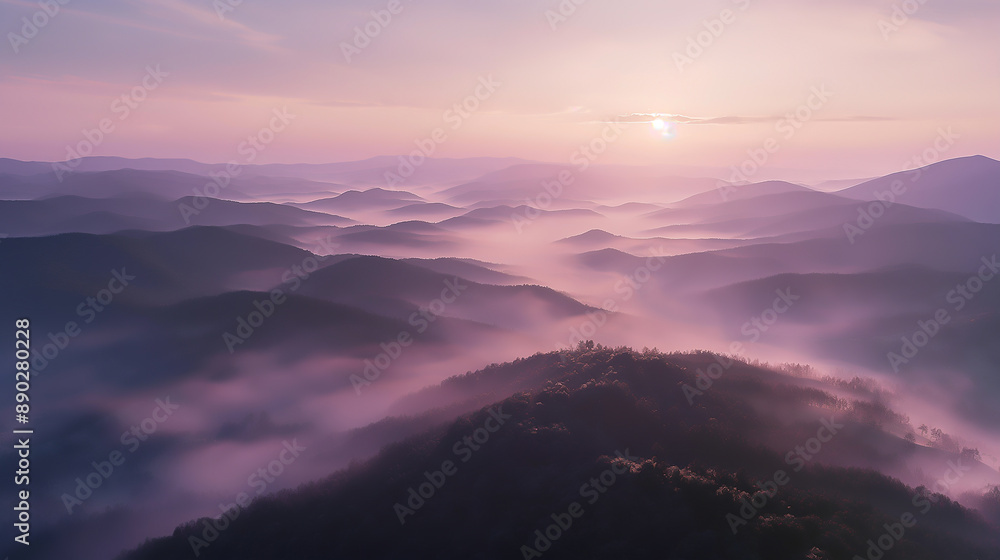 Sunrise and Sunset Views in the Misty Mountain Landscape Sunrise and Sunset Views in the Misty Mountain Landscape