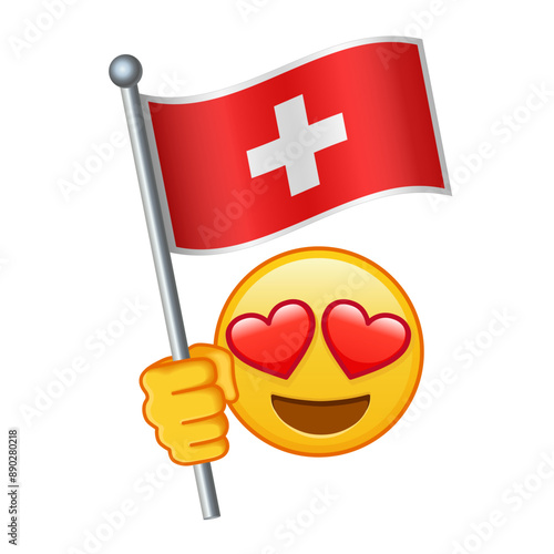 Emoji with Switzerland flag Large size of yellow emoji smile
