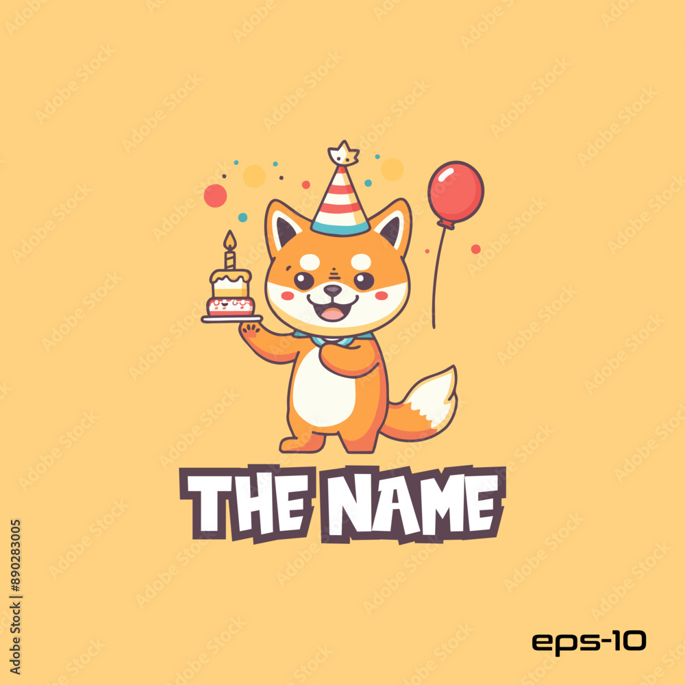Fototapeta premium Birthday fox, character, vector, illustration, eps 10, mascot, logo, cute