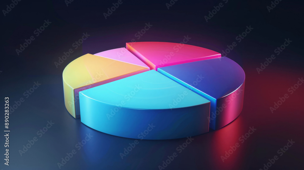 3D pie chart, vibrant colors, dark gradient background, glossy finish, visualizing data, business reports, infographics, modern design. 3D pie chart, vibrant colors, dark gradient background, glossy finish, visualizing data, business reports, infographics, modern design.