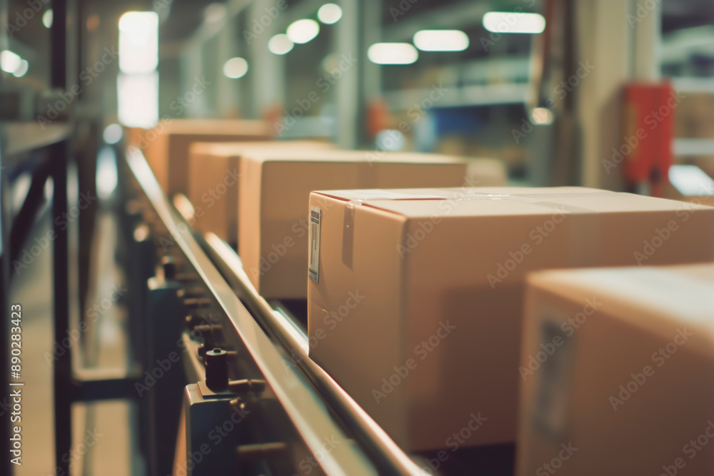 Cardboard Boxes on Conveyor Belt Cardboard Boxes on Conveyor Belt