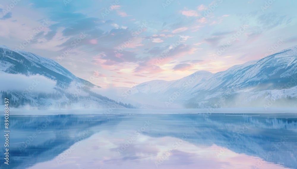 custom made wallpaper toronto digitalA serene depiction of a mountain lake at dawn, with mist rising from the water and soft pastel hues in the sky.