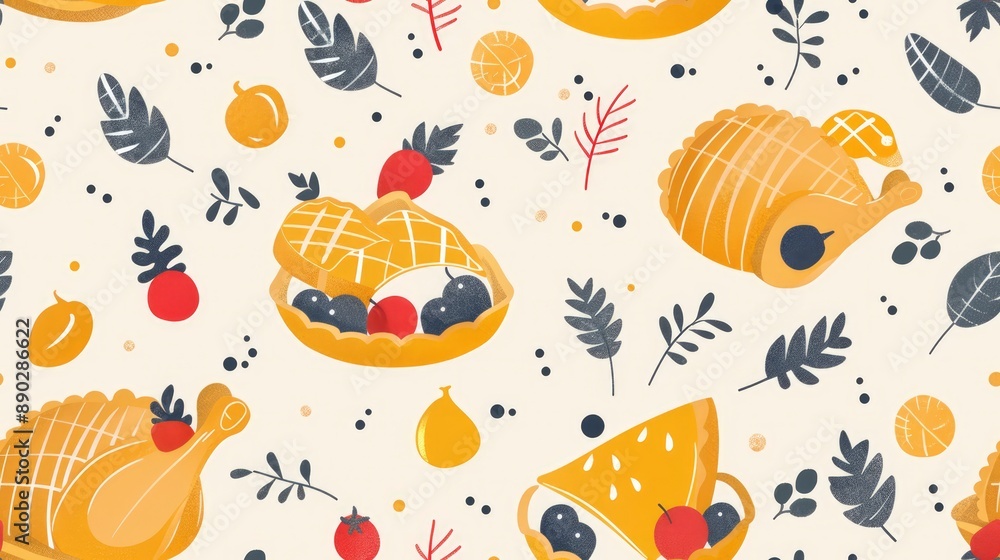 Seamless pattern with cute hand drawn food illustration. Seamless pattern with cute hand drawn food illustration.