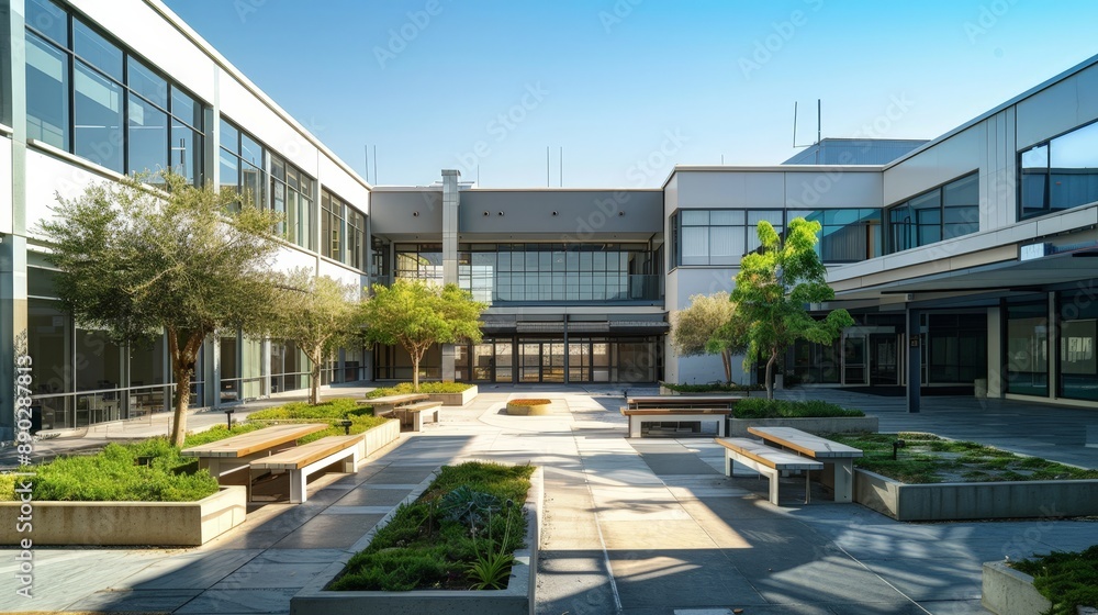 A tech campus with multiple buildings and outdoor spaces. A tech campus with multiple buildings and outdoor spaces.