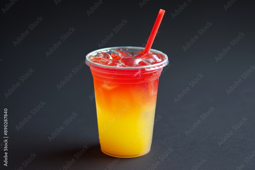 Vibrant gradient drink with straw set against a dark background highlighting a colorful and refreshing beverage Vibrant gradient drink with straw set against a dark background highlighting a colorful and refreshing beverage