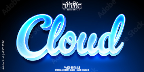 Cloud editable text effect, customizable blue and sky 3d font style