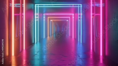 Neon Corridor with Colorful Lights