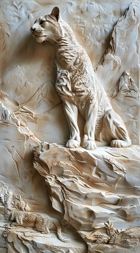 3d puma Wallpaper Background golden art for digital printing wallpaper, mural, custom design wallpaper. AI generated illustration