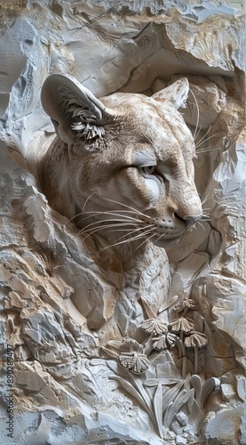 3d puma Wallpaper Background golden art for digital printing wallpaper, mural, custom design wallpaper. AI generated illustration