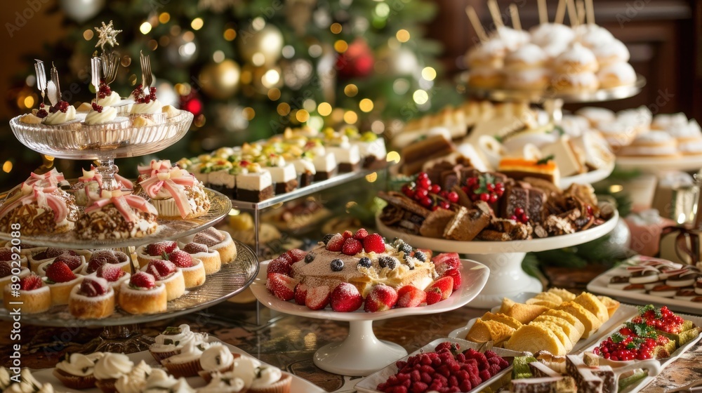 Gather with family and friends for a lavish Christmas brunch buffet, featuring an array of sweet and savory dishes Gather with family and friends for a lavish Christmas brunch buffet, featuring an array of sweet and savory dishes
