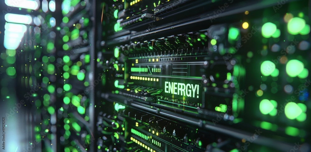 Close-Up of Server Rack Displaying Energy Indicator Close-Up of Server Rack Displaying Energy Indicator