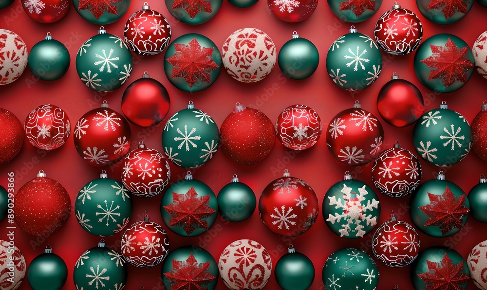 horizontal image, top view set of Christmas ball. For banner, design, print, card, presentation horizontal image, top view set of Christmas ball. For banner, design, print, card, presentation