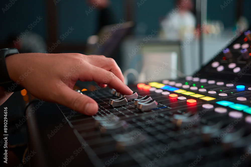 Fototapeta premium Audio Mixing Console in a Recording Studio with advanced sound production capabilities