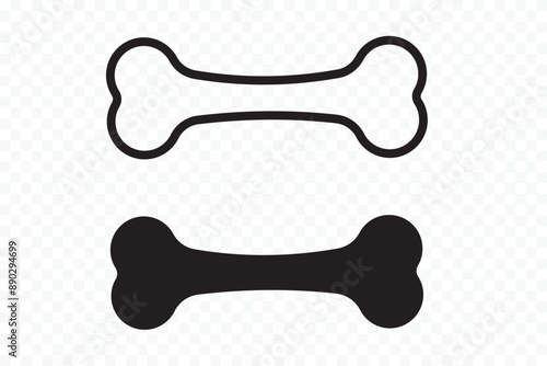 Dog bone isolated on transparent background. Bone icon, vector, silhouette. 