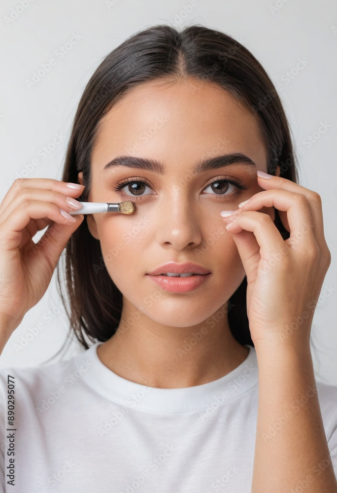 A social media user sharing beauty hacks with a clean, modern white background A social media user sharing beauty hacks with a clean, modern white background