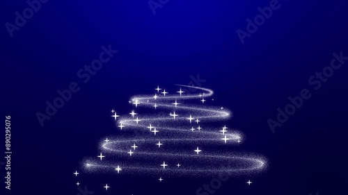 Christmas Tree Animation with Magic Stars on Blue Background