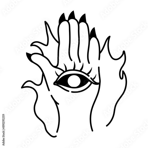 Mystic hand icon in doodle style 