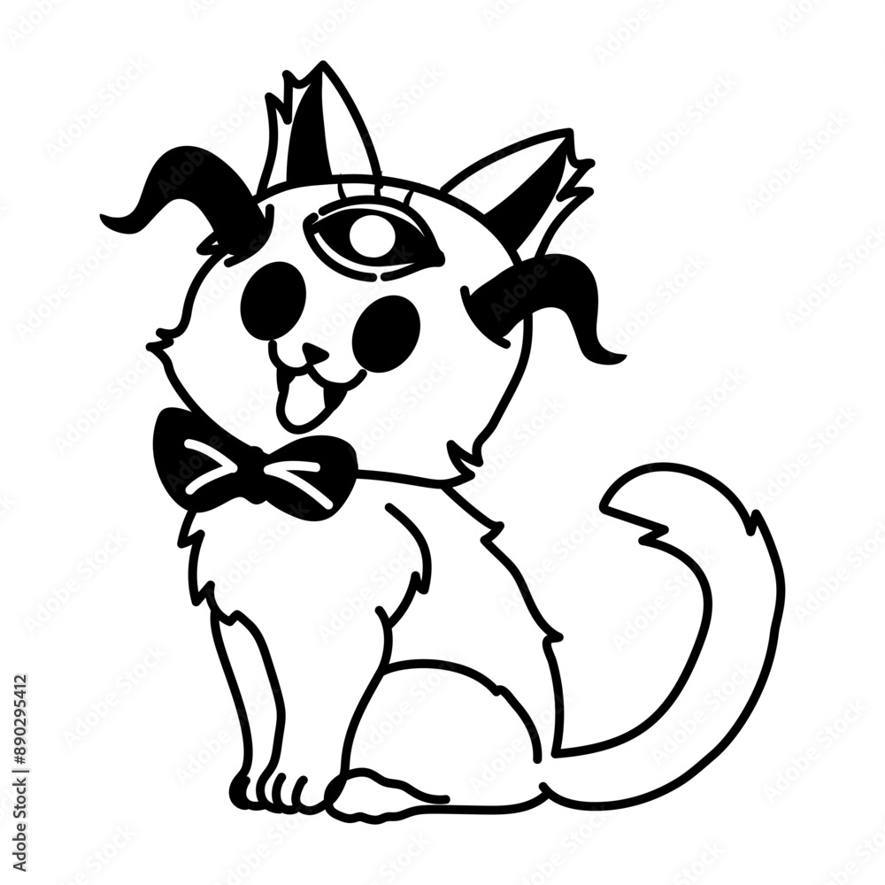 A hand drawn style icon of an evil cat A hand drawn style icon of an evil cat
