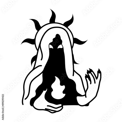 A hand drawn icon of dark magic performer 
