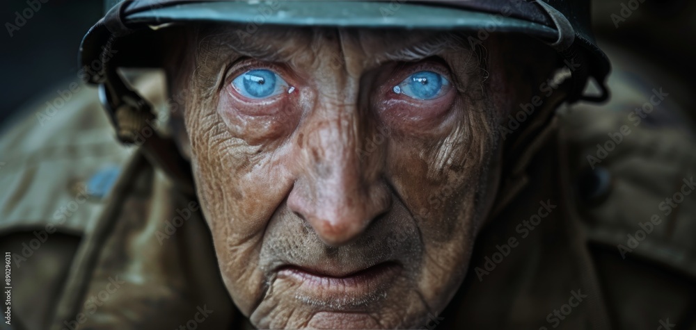 Close Up Portrait Of An Elderly Man In Military Uniform With Blue Eyes Close Up Portrait Of An Elderly Man In Military Uniform With Blue Eyes