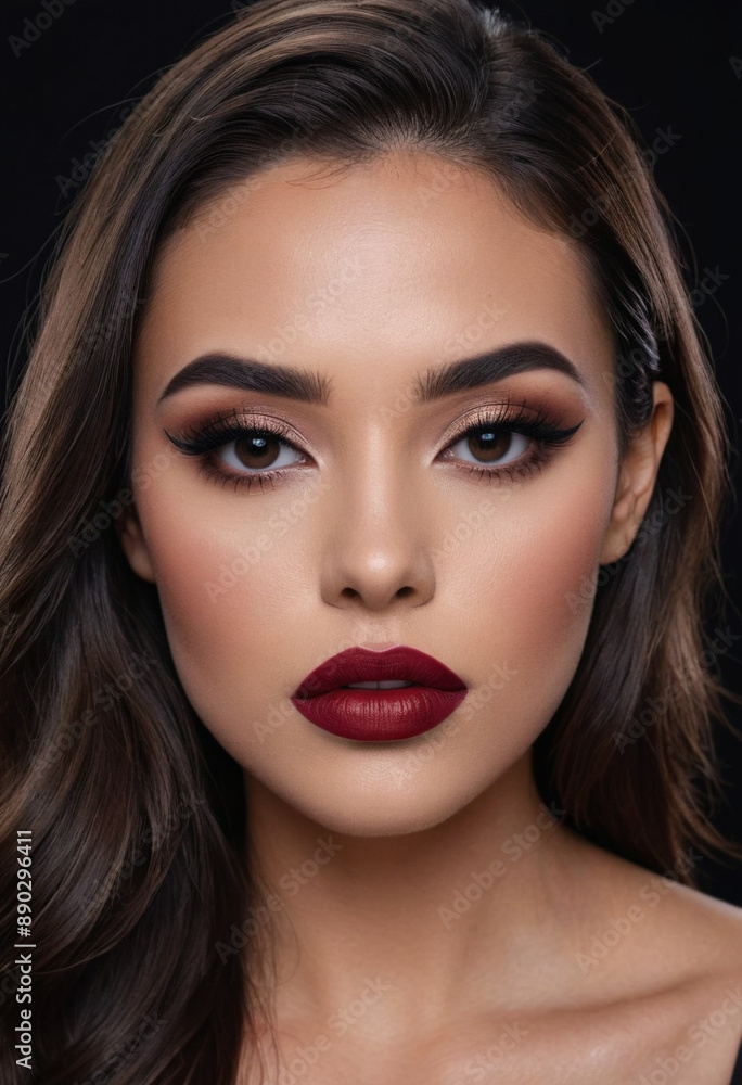 A makeup artist demonstrating a bold lip look with a dramatic, dark background A makeup artist demonstrating a bold lip look with a dramatic, dark background