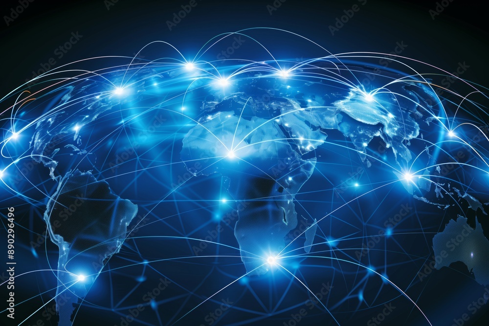 The global communications network facilitates international trade. The global communications network facilitates international trade.