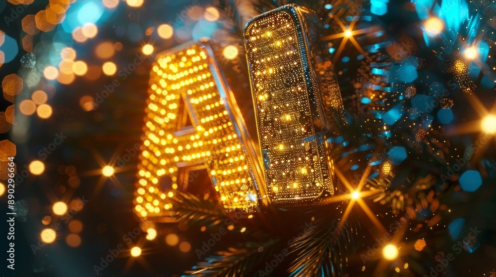 The illuminated ai letters, glowing golden decorations with bokeh lights, digital concept The illuminated ai letters, glowing golden decorations with bokeh lights, digital concept