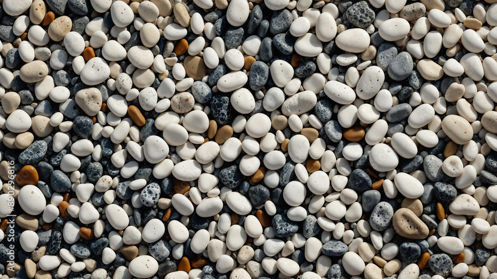 White smooth round sea pebbles and various stones close-up texture pattern. Naturally rounded white marble gravel at sea shore background for your design. Decorative beach stones or gravel White smooth round sea pebbles and various stones close-up texture pattern. Naturally rounded white marble gravel at sea shore background for your design. Decorative beach stones or gravel