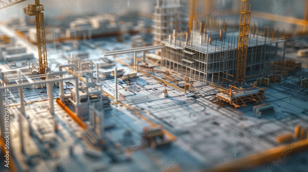 Obraz premium Generate a photo realistic image of a construction project displaying financial projection charts and budgeting plans; ensure the image is of high resolution for clear and detailed quality