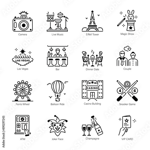 Set of Linear Style Las Vegas Icons

