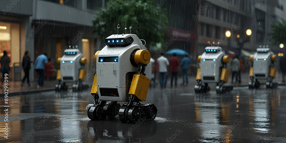 Robots Performing Tasks in Public Place During Heavy Rain with Rain-Resistant Features Robots Performing Tasks in Public Place During Heavy Rain with Rain-Resistant Features