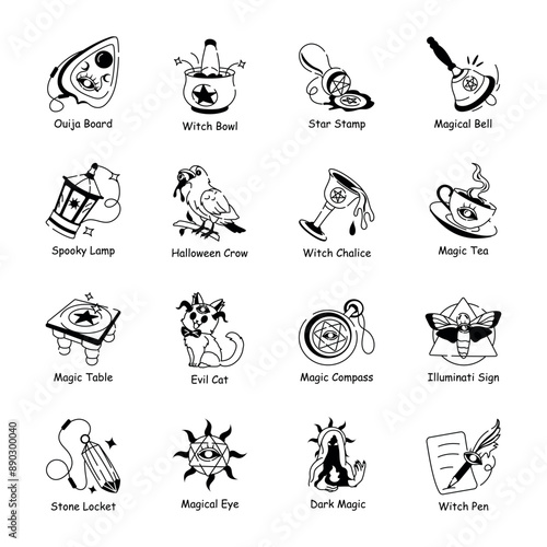 Pack of Mystic and Witchcraft Hand Drawn Icons 

