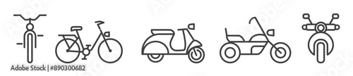 Bicycles and motor bike icon collection - vector illustration editable thin line symbol set