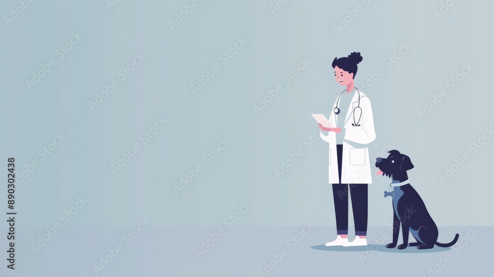 Veterinarian with stethoscope examining black dog. Animal healthcare and veterinary care concept. Veterinarian with stethoscope examining black dog. Animal healthcare and veterinary care concept.