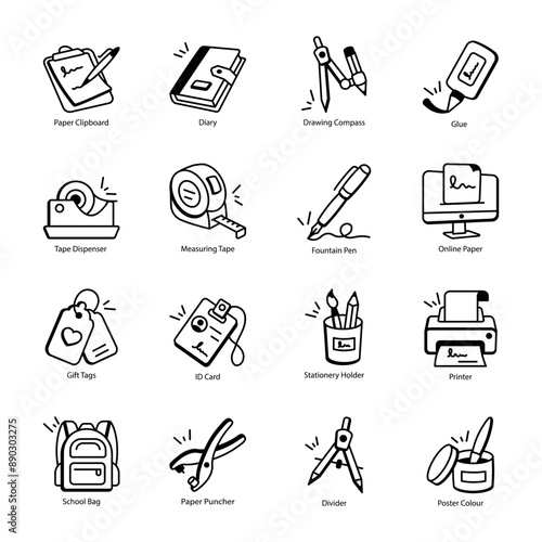 Wallpaper Mural Bundle of School Supplies Outline Icons  Torontodigital.ca