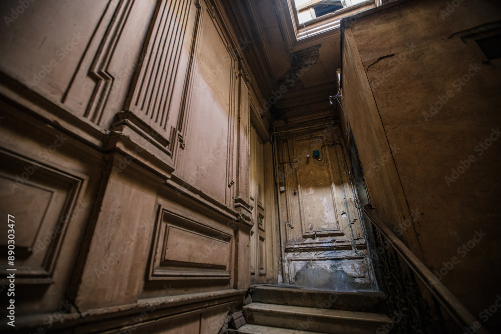 Obraz premium Entrance hall in old abandoned mansion