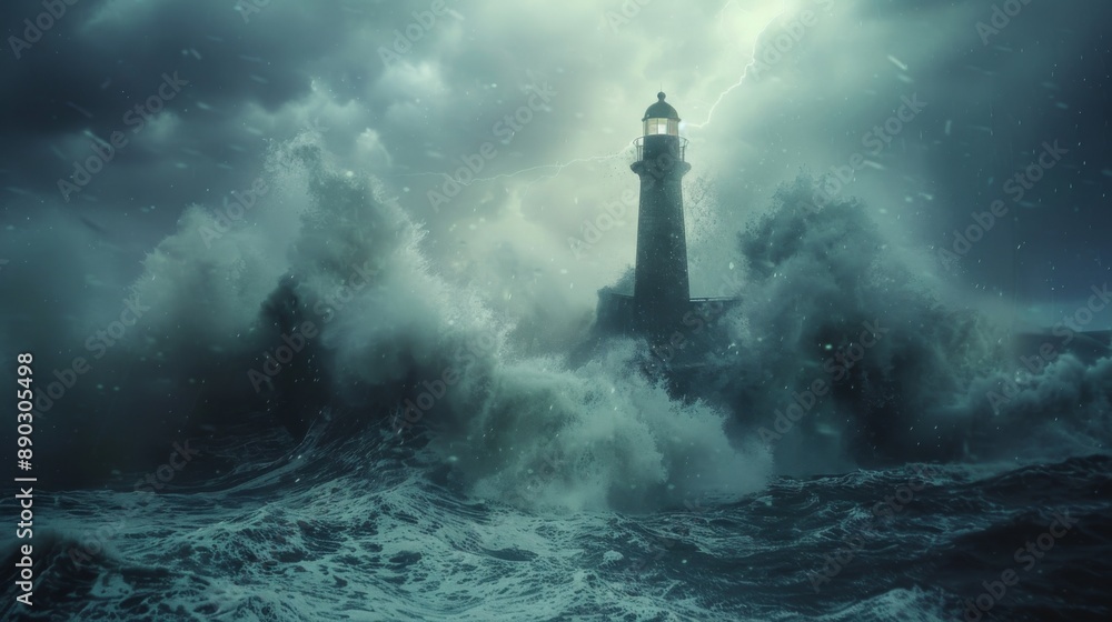 Fototapeta premium Stormy Lighthouse in Rough Seas