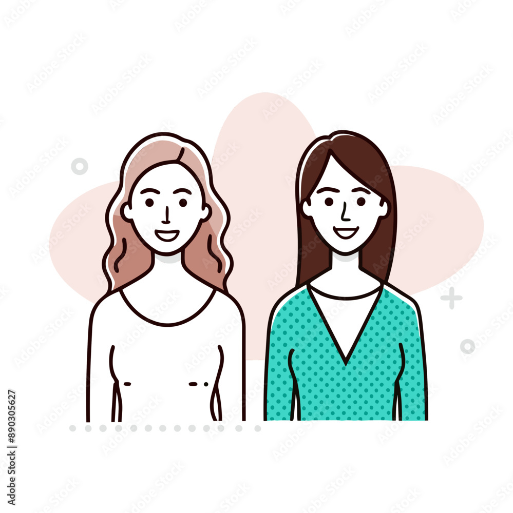 Two Women Smiling with Heart Background Two Women Smiling with Heart Background