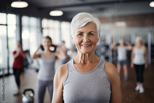Beautiful elderly people attending gym having healthy lifestyle way of life, modern indoors sports space, Generative AI © Tetiana