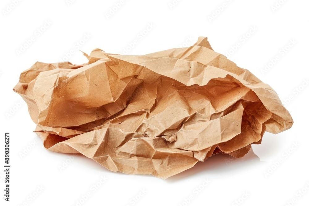 Old crumpled brown paper isolated on white background. ai generative Old crumpled brown paper isolated on white background. ai generative