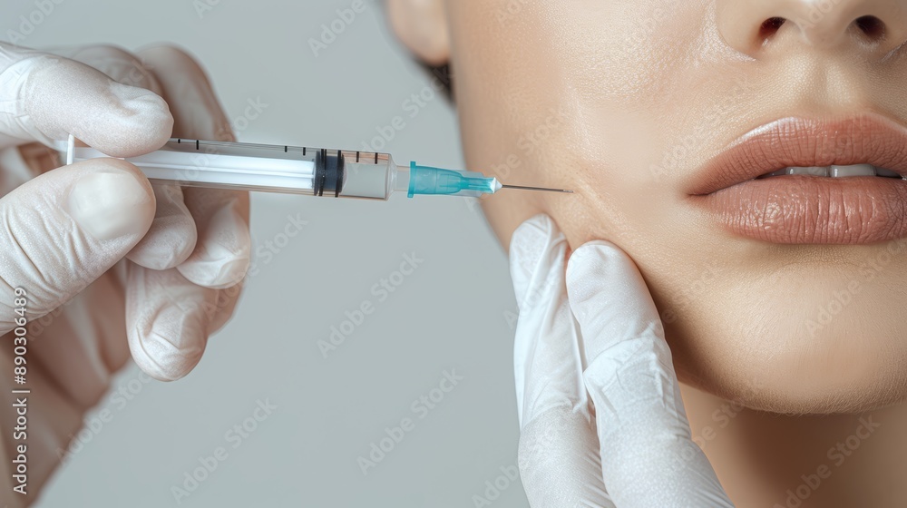 Close-up of a woman receiving a cosmetic injection Close-up of a woman receiving a cosmetic injection