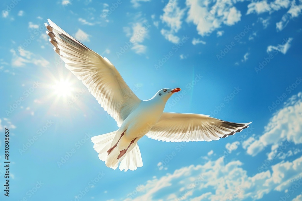 Obraz premium seagull flying in the blue sky. ai generative