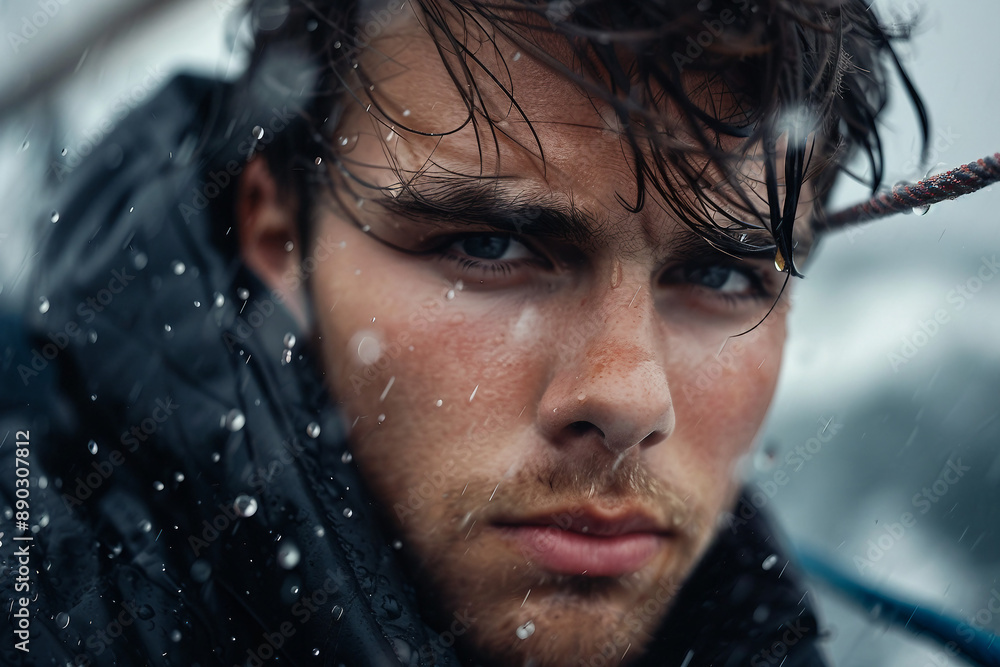 AI generated image of young person swimming on a boat stormy day outdoors AI generated image of young person swimming on a boat stormy day outdoors