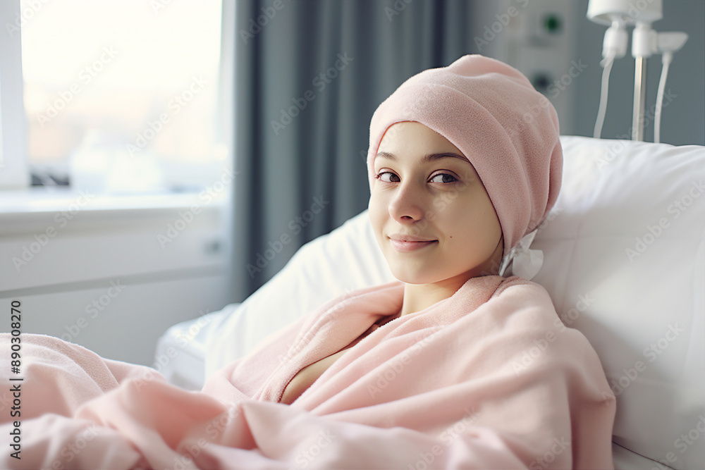 Cancer awareness conceptual Generative AI illustration with bald hairless person after chemo treatment Cancer awareness conceptual Generative AI illustration with bald hairless person after chemo treatment