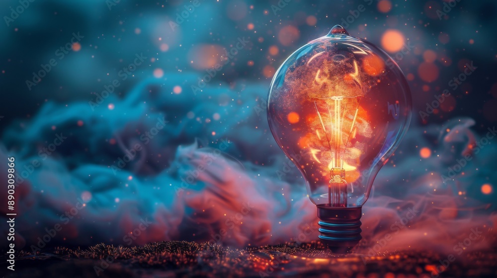 Glowing Light Bulb with Mystical Smoke Background Glowing Light Bulb with Mystical Smoke Background