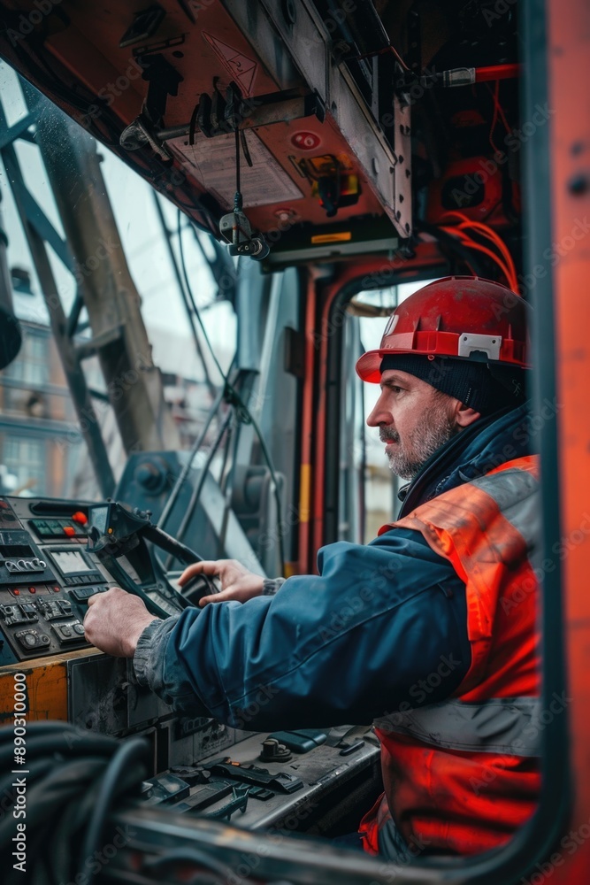 Man in Orange Safety Vest Driving Truck Man in Orange Safety Vest Driving Truck