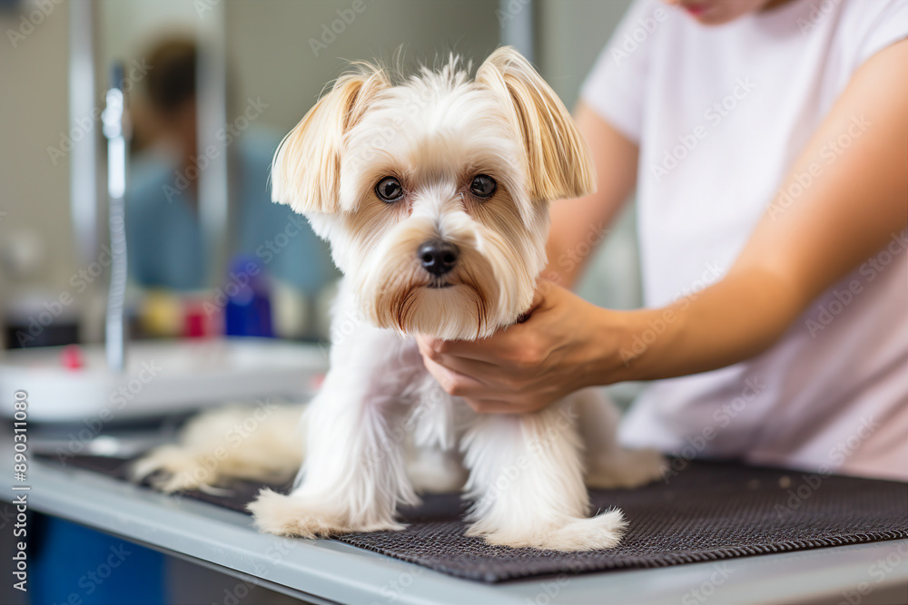 AI generated image of cute dog sitting in a veterinary clinic with vet doctor in a cabinet AI generated image of cute dog sitting in a veterinary clinic with vet doctor in a cabinet