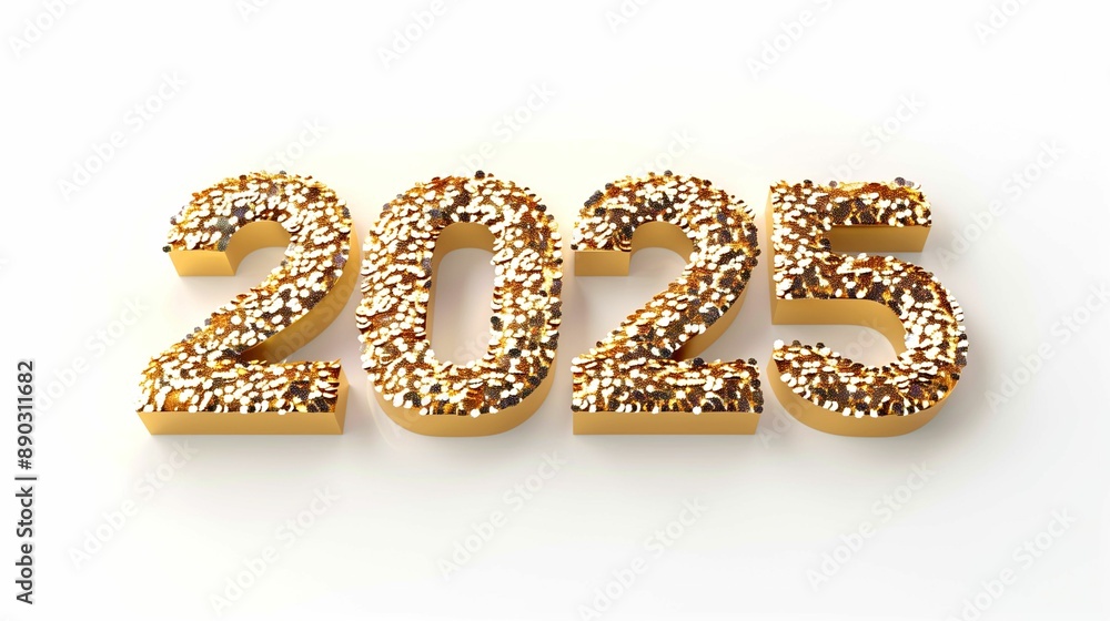 The golden number 2025 with a glitter on a white background. The golden number 2025 with a glitter on a white background.