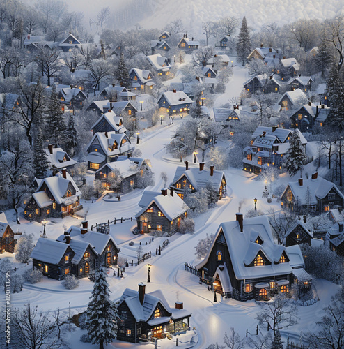 alots of houses in a snowy area  photo